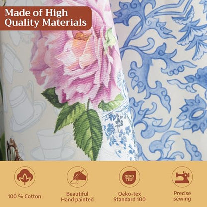 Maison d' Hermine Kitchen Towels Set of 3 Reusable 100% Cotton 27.50" x 20" | Cloth Tea Dish Towels Absorbent with Hanging Loop for Kitchen Dining Party Wedding Hotel Home Spring Summer - Canton - color: 002 - Canton