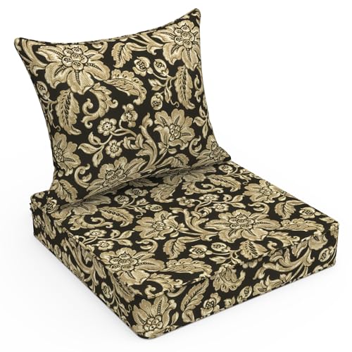 LVTXIII Outdoor Seat and Back Cushion Patio Deep Seat Cushion Set Seasonal Chair Cushion for Wicker Chairs and Garden Furniture Decoration, 22"x22"x4", Jacobean Black - color: Jacobean Black, size: 22x22x4