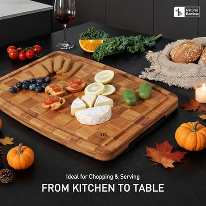 Extra Large Bamboo Wooden Cutting Board Wood Cutting Boards for Kitchen | Heavy Duty, End Grain, Non Toxic, Non Slip, Cutting Board Set, Solid Thick, Juice Groove, Butcher Block, Best Kitchen Gift - size: 23.5"L x 18"W