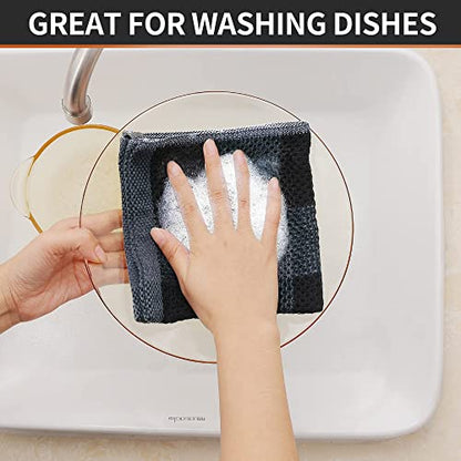 Homaxy 100% Cotton Check 12 Pack Dish Cloths, 12" x 12", Black & Grey | Waffle Weave, Plaid, Super Soft and Absorbent Dish Rags, Quick Drying, Multi-Purpose - color: Black & Grey, size: 12 x 12 - 12 Pack