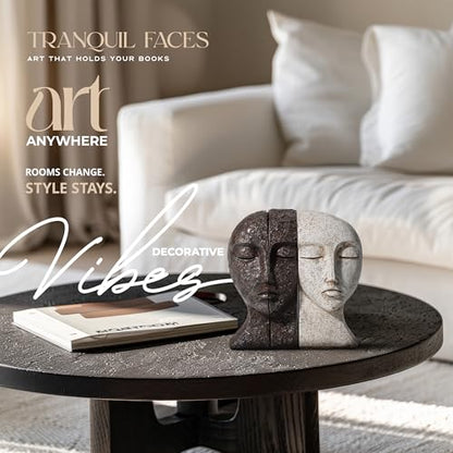 Heavy Duty Bookends for Heavy Books, Book Ends for Shelves, Unique Decorative Book Ends, Aesthetic Bookshelf Decor, Modern Home Decor Sculptural Book Holder/Book Stoppers, The Tranquil Faces