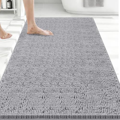 Bcoimo 48x30 Chenille Bath Mat – Non-Slip with Backing Bath Rug Ultra-Absorbent and Machine Washable Bathroom Mat Quick-Dry Design. Ideal for Bathroom Shower and Tub Areas - color: Grey, size: 48×30