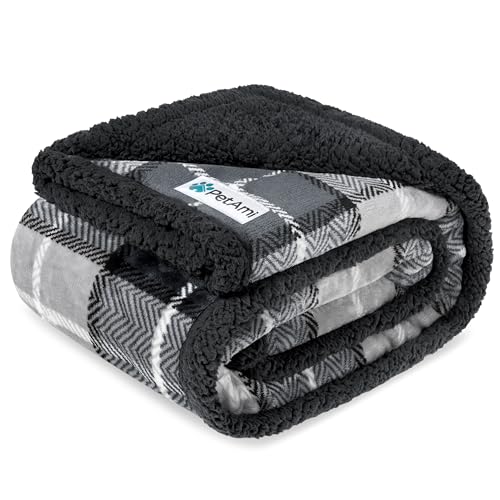 PetAmi Waterproof Dog Blanket for Small Dog Puppy Cat, 29x40, Plaid Grey | 460 GSM Sherpa Fleece Reversible, Pee Proof Pet Blanket, Furniture Protector Cover for Couch Sofa Kennel Crate, Washable - color: Plaid Charcoal Grey, size: Medium 29 X 40 Inches