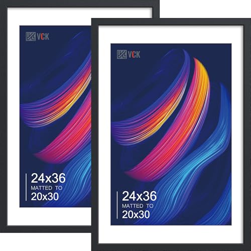 VCK 24x36 Poster Frame 2 Pack, Black Wood, 20x30 Mat, for Movie Poster | Acid-Free Mat, HD Plexiglass, Vertical or Horizontal Wall Display, for Pictures, Artwork, Gallery Wall, Home, and Office - color: Black, size: 24x36, style: 2 Pack