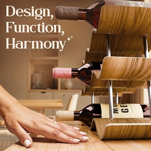 Dreiklang - be smart® Wooden Wine Rack 12 Bottles Countertop | Freestanding Natural Wood Bottle Holder | Modern, Decorative & Space-Saving | Slim & Compact Design | 3 Tiers (16.3 x 8.9 x 6.1 in) - size: 12 Bottles