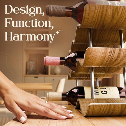 Dreiklang - be smart® Wooden Wine Rack 12 Bottles Countertop | Freestanding Natural Wood Bottle Holder | Modern, Decorative & Space-Saving | Slim & Compact Design | 3 Tiers (16.3 x 8.9 x 6.1 in) - size: 12 Bottles