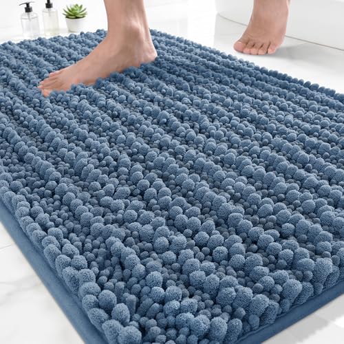 Yimobra Bathroom Rugs Non Slip Washable 32x20 Inch - Ultra Soft Absorbent Chenille Bath Mat, Quick Dry Shaggy Floor Carpet for Tub Shower, Denim Blue Home Decor Accessories - color: Denim Blue, size: 32" X 20"