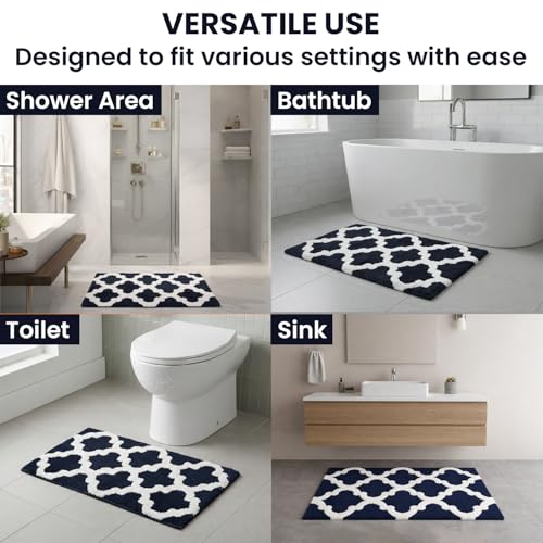 C23 Bathroom Rug Set of 2 (20"x32" & 16"x24") - 2200 GSM Ultra-Absorbent Plush Bath Mats Navy Blue & White - color: Navy/White
