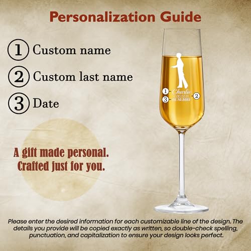 Personalized Bride and Groom Champagne Flutes – Engraved Wedding Glasses with Silhouette Design, Custom Names & Date, Wedding Toast Glasses (Champagne Flutes-D4) - color: Champagne Flutes-D4