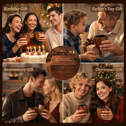 Charred Wooden Bourbon Drinking Glass, Handcrafted 11oz Whiskey Tumblers, Rustic Old Fashioned Glasses, Unique Bourbon Gifts for Men, Dad, Husband (2 Pack)