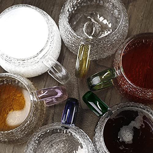 LUXU Hammered Tea Cups,Glass Coffee Mugs,15 oz,Set of 6 | Different Color Handles,Prefect for Cappuccino,Latte,Water,Mocha,Milk,Widely Used for Cafes,Home and Office ﻿ - style: 15 oz Hammered tea cups