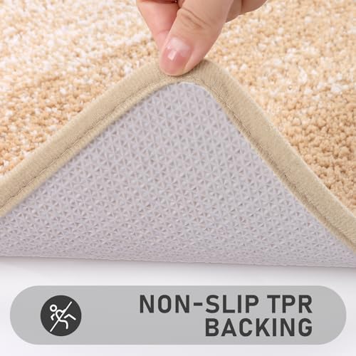 Bsmathom Bathroom Rug Set 4 Piece, Plush Microfiber Bath Mat, Beige | Extra Water Absorbent, Non Slip Washable Runner Bath Rugs with Toilet Lid Cover and U-shaped Contour Toilet Mat - color: Beige, size: 18"x26"+18"x48"+U20"x24"+Cover19"x21"