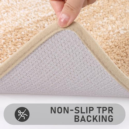 Bsmathom Bathroom Rug Set 4 Piece, Plush Microfiber Bath Mat, Beige | Super Water Absorbent, Non Slip Machine Washable Bath Rug Sets with Toilet Lid Cover and U-shaped Contour Toilet Mat - color: Beige, size: 18"x26"+20"x31"+U20"x24"+Cover19"x21"