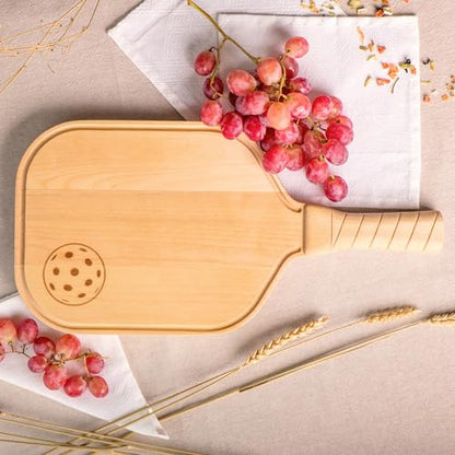 Pickleball Charcuterie & Cutting Board, Pickleball Gift, Partner Size - 17 x 8.5 x 0.75”, Birch Wood, Paddle Shape with Handle, Mineral Oil Finish - size: 17"L x 8.5"W