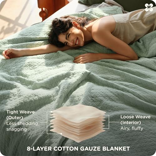 Bedsure PureWoven 100% Cotton Muslin Blanket 8-Layer, Twin, Sage Green | 66" X 90", Breathable, Moisture-Wicking, All-Season, Softens After Wash, 460 GSM, Gauze Bedding, Low Shedding, for Adults - color: Sage Green, size: Twin-XL
