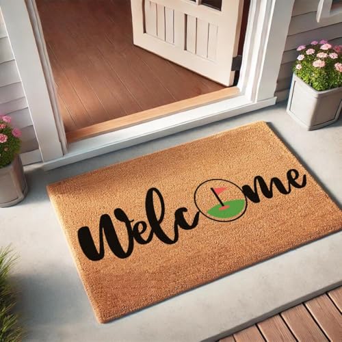 Funny Coir Doormat Welcome Front Porch Decor Doormats with Heavy-Duty Non Slip Outdoor Coconut Mat 30 x 18inch (Golf Welcome) - color: Golf Welcome