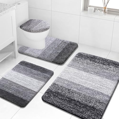 Arotive Microfiber Bathroom Rugs Sets 4 Piece, 24x16+36x24+24x20+17.5x15 | Grey, Soft Absorbent Bath Mats, Machine Wash Dry U-Shaped Contour Rug and Toilet Lid Cover for Bathroom - color: Grey, size: 36" X 24" + 24" X 16" + 24" X 20" + 17.5" X 15"