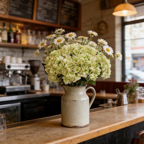 Kimura's Cabin 6pcs Hydrangea Artificial Flowers Fake Hydrangeas,Lime Green | Silk Hydrangea with Stems Faux Flower,Wedding Party Bouquets Arrangements Home Table Centerpieces Decoration Vase Filler - color: Lime Green