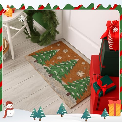 Tinideya Christmas Welcome Front Doormat, Xmas Non Slip Outdoor Mat Rug with Christmas Snowflake Decoration Pattern for Farmhouse Home Entrance Decor Yard Floor Patio, 17 x 30 Inches(Xmas Tree) - style: Xmas Tree