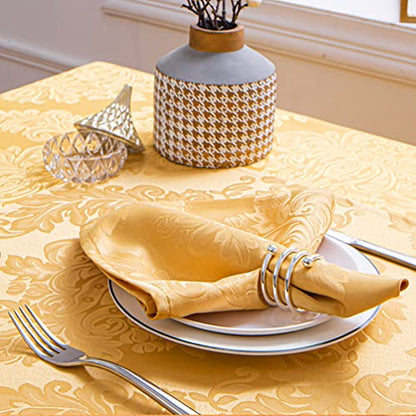 Gold Jacquard 17x17 Square Polyester Cloth Napkins Set of 8 | Waterproof, Stain Resistant, Shrink Proof, Washable, fabric, Outdoor, Dining, Wedding, Kitchen, Party, Banquet, Reusable - color: Gold