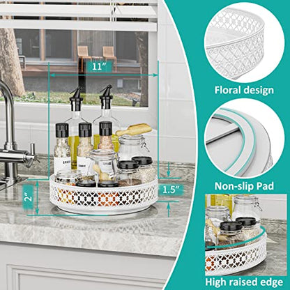 Ovicar Lazy Susan Organizer Turntable - 11 inch Rotating Spice Rack Metal Lazy Susan for Cabinet Pantry Kitchen Countertop Dining Table Cupboard Bathroom Refrigerator Vanity (11 inch White) - color: 11 Inch White