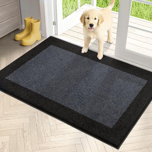 PURRUGS Dirt Trapping Indoor Door Mat, 32" x 48", Bluish Grey & Charcoal | Machine Washable, Non-Slip, Waterproof TPR Backing, Super Absorbent, Low Profile, Entryway Rug for Muddy Paws and Shoes - color: Bluish Grey & Charcoal, size: 32" X 48"