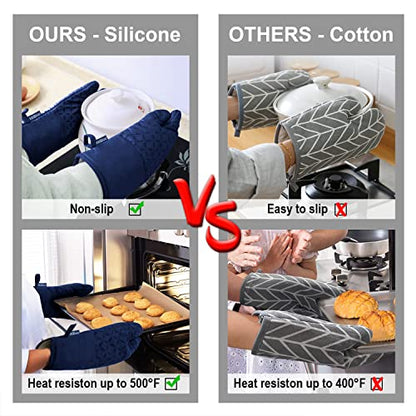 KEGOUU Oven Mitts and Pot Holders 6pcs Set, Kitchen Oven Glove High Heat Resistant 500 Degree Extra Long Oven Mitts and Potholder with Non-Slip Silicone Surface for Cooking(Marine Blue) - color: Marine Blue