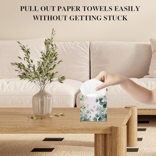 Flowers and Leaves Tissue Box Cover, Watercolor Green Tissue Holder - color: Leaves-2