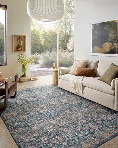 Loloi Anniston Lagoon/Natural 2'-3" x 3'-9" Accent Rug | ANS-02 Machine Washable Printed Approx. 2x4 Blue Entryway Kitchen, Traditional, Distressed, Accent Rug - color: Lagoon / Natural, size: 2'3" x 3'9" (Rectangular)