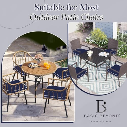 Basic Beyond Outdoor Cushions for Patio Furniture: Waterproof & UV Resistant Outdoor Chair Cushions Set of 4-19 x 19 x 3 Inch Thick Patio Chair Cushions with Ties & Handle, Navy Blue/White - color: Navy/White