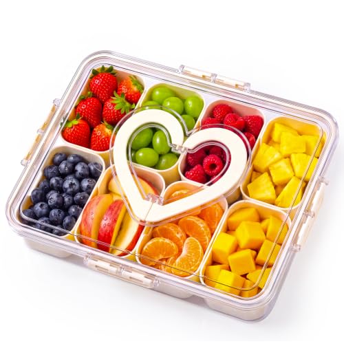 Snackle Box Container with Leakproof Lid and Handle, 8 Compartment Divided Serving Tray with Removable Containers, Spill-Proof Portable Snack Tray for Kids Snacks, Fruit, Candy, Nuts, Picnic & Parties