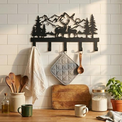 Deer Mountain Metal Key Holder Wall Mount Key Holder for Wall Rustic Cabin Decor Key Rack Hooks Hanger Woodland Wildlife Wall Art Entryway Organizer Housewarming Hunting Gifts - size: Small, style: Deer