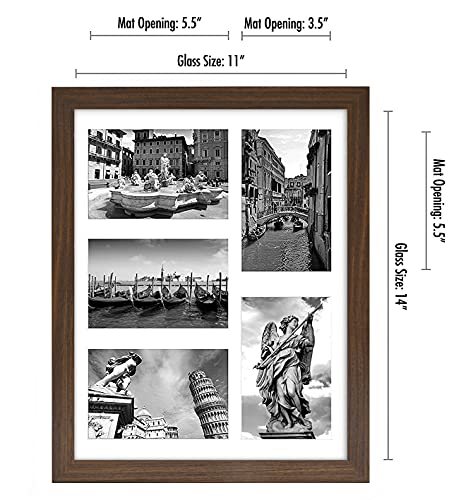 Americanflat 4x6 Collage Picture Frame with Shatter-Resistant Glass - Fits Five 4x6 Photos or Use as One 11x14 Picture Frame - Signature Collection - Collage Frames for Wall Display - Walnut | Overall frame size 11x14, Shatter-resistant glass, hangs verti