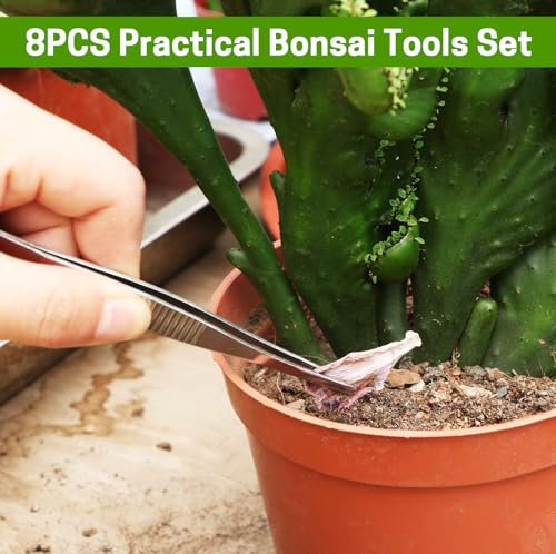 Bonsai Set 8 Pcs, Bonsai Tools Kit, Garden Tools Set | Include Pruner, Fold Scissors, Mini Rake, Bud & Leaf Trimmer Set