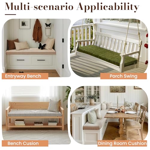 Custom Bay Window Cushions, Window Seat Cushions for Indoor Furniture, Breakfast Nook, Mudroom, Banquette Bench Cushion, Simple and Stylish Herringbone Fabric, Non-Slip & Removable, Pipe Design - color: [Cotton-linen] - Ivory White