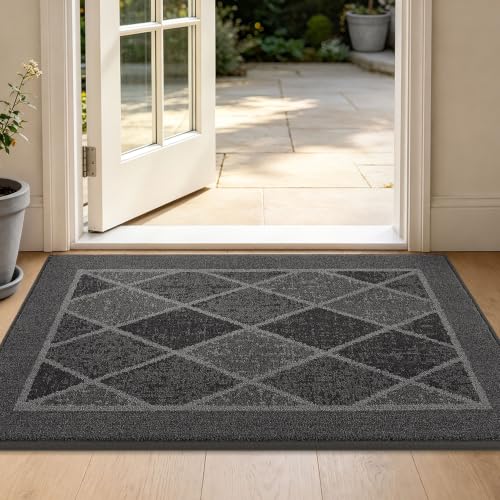BEQHAUSE Dirt Trapper Door Mats 24" x 36", Non-Slip Washable, Grey | Doormat Indoor Entrance Low-Profile, Dirt Resistant and Absorbent Entryway Rugs Inside Welcome Floor Mat for Front Back Door - color: Grey, size: 24" X 36" (Rectangular)