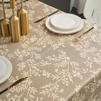 Pioggia Vinyl Tablecloth with Flannel Backing - Waterproof, Oil-Proof, Easy to Clean -Plastic Table Cloth - Perfect for Dining Tables, Kitchen Tables, Parties (Coffee Leaves, 60×120 Inch Rectangular) - color: Coffee Leaves, size: 120" x 60" (Rectangular)