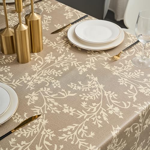 Pioggia Vinyl Tablecloth with Flannel Backing - Waterproof, Oil-Proof, Easy to Clean -Plastic Table Cloth - Perfect for Dining Tables, Kitchen Tables, Parties (Coffee Leaves, 60×84 Inch Rectangular) - color: Coffee Leaves, size: 84" x 60" (Rectangular)
