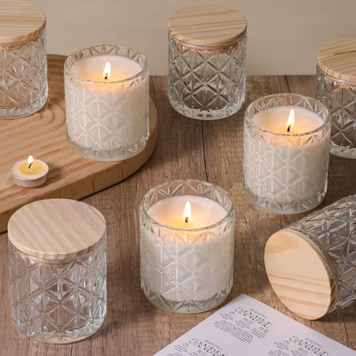 Lanttu 10 Pack Clear Candle Jars, 7oz Empty Candle Containers for DIY | Wooden Lids and Labels, Candle Vessels, Candle Making Supplies for Wedding Decorations Gifts - color: Clear