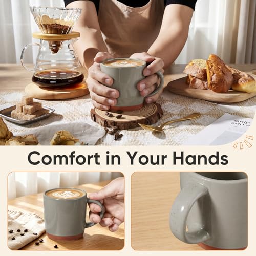 E-far Ceramic Coffee Mug Set of 4, 12oz Stoneware Coffee Cup with Handle, Porcelain Tea Cups, Modern Farmhouse Latte Mug Gift Set for Women & Men, Microwave Safe, Speckled Khaki - color: Speckled Khaki
