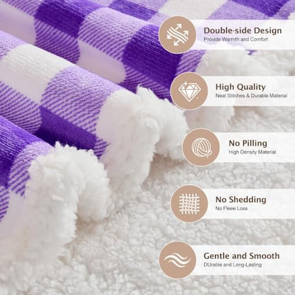 BEAUTEX Christmas Sherpa Fleece Twin Blanket Soft Warm Buffalo Plaid | Plush Blanket & Throw, Winter Cozy Fuzzy for Couch, Sofa, Bed (Purple, 60" x 80") - color: Purple, size: Twin-60"x80"