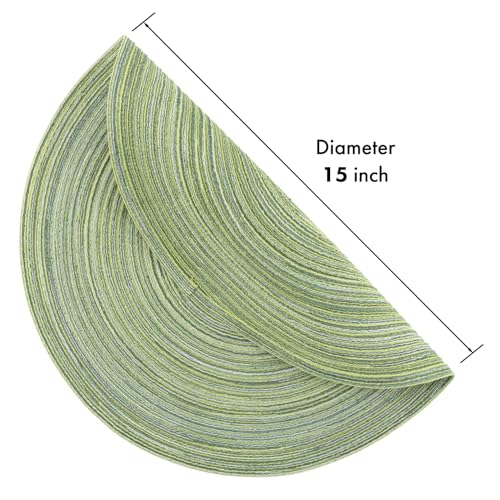 Winknowl Round Braided Placemats Set of 6 Washable Woven Heat Resistant Table Mats for Kitchen Dining Tables 15 inch Round Place Mats (Pea Green,6) - color: Pea Green, size: 6pcs