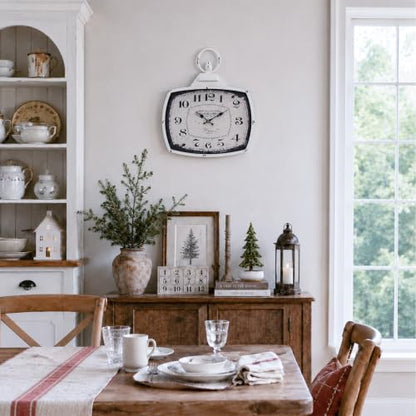 Retro Rectangle Wall Clock, Battery Operated Silent White Farmhouse Wall Clocks, Antique Old Design Style, Wall Clocks for Living Room,Kitchen,Bedroom,Office (17" H x 15" W) - color: White-15"×17"