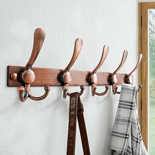 Coat Rack Wall Mount, Heavy Duty 12-Gauge Base vs Flimsy 1mm, Double-Thick Solid Anti-Snap Hooks, 16” Stud-Mount, Stainless Steel Hanger for Clothes Hat Entryway Closet Mudroom, Antique Copper - color: Antique Copper, size: L=17" (1pcs)