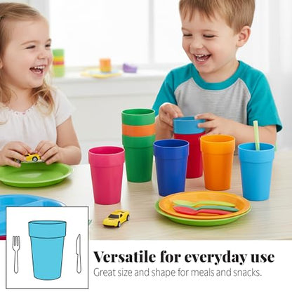 US Acrylic Spectrum Unbreakable Plastic 10 ounce Stackable Juice Tumblers in 8 Assorted Colors | Set of 16 Kids Drinking Cups | Reusable, BPA-free, Made in the USA, Top-rack Dishwasher Safe