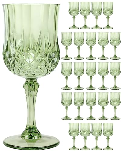 24PCS Sage Green Plastic Wine Glasses 7oz Acrylic Goblets | Unbreakable Shatterproof, Reusable & Disposable, Vintage Drinking Glasses with Stem, for Wedding Outdoor Dinner Party - color: Sage Green