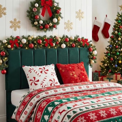 Tiamon 4 Pcs Christmas Throw Pillow Covers 18 x 18 Inch 3D Embroidered Plush Green Red Pillow Cases Christmas Tree Poinsettia Fluffy Faux Fur Cushion Covers for Sofa Couch Winter Holiday Party Decor - style: Christmas