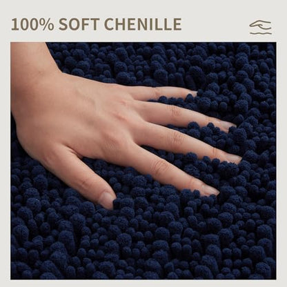 Toilet Rugs U-Shaped Mat 24x24, Contour Bathroom Mat - Ultra Soft & Absorbent Chenille, Quick-Dry, Machine Washable with Non Slip Barrier Backing, Navy Blue - color: Navy, size: 24" X 24"(Toilet Rug)