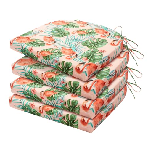 HARBOREST Outdoor Chair Cushions Set of 4, Water Resistant Patio Chair Cushions with Ties, Outdoor Seat Cushions for Patio Furniture, 17"x16"x2", Flamingo - color: Flamingo, size: 17"x16"x2" (4 Pack)
