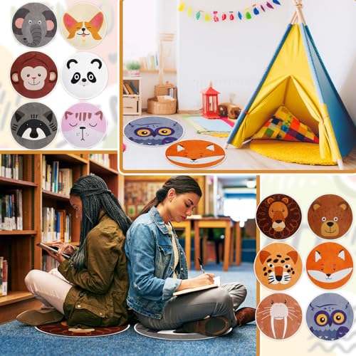 12 Pcs Carpet Circle Seats, 15 Inch Round Classroom Rug, Non Slip Corner Floor Cushion Mat, Circle Time Rug for Living Room, Learning, Playing Areas, Story Time, Group Activity(Animal) - style: Animal